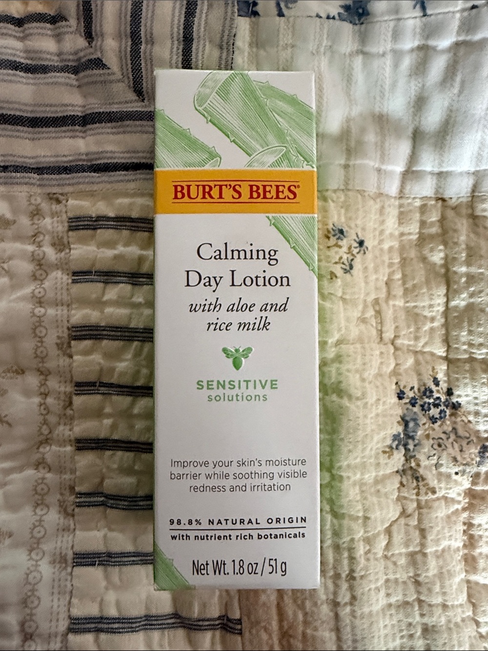 Burt's Bees Calming Day Lotion Box - White and Green with Yellow Accent